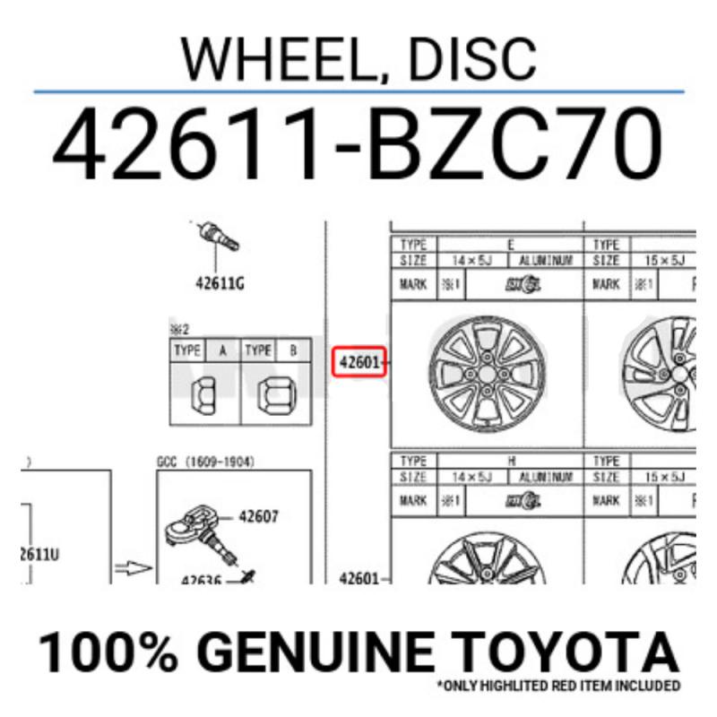 Wheel Assembly Alloy- Aluminium - 42611BZC70